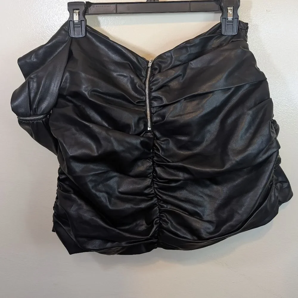 Atoir Faux Leather Skirt Black Double Zipper Ruched US Size 6